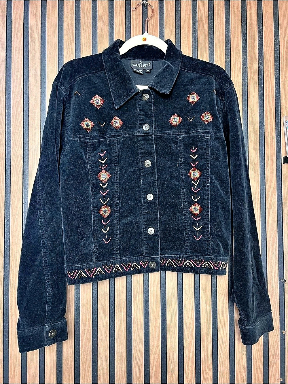 Carole Little Black Embroidered Corduroy Jacket